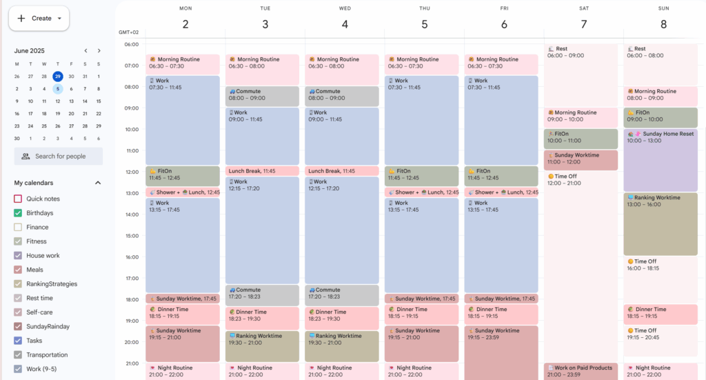 time blocking with google calendar