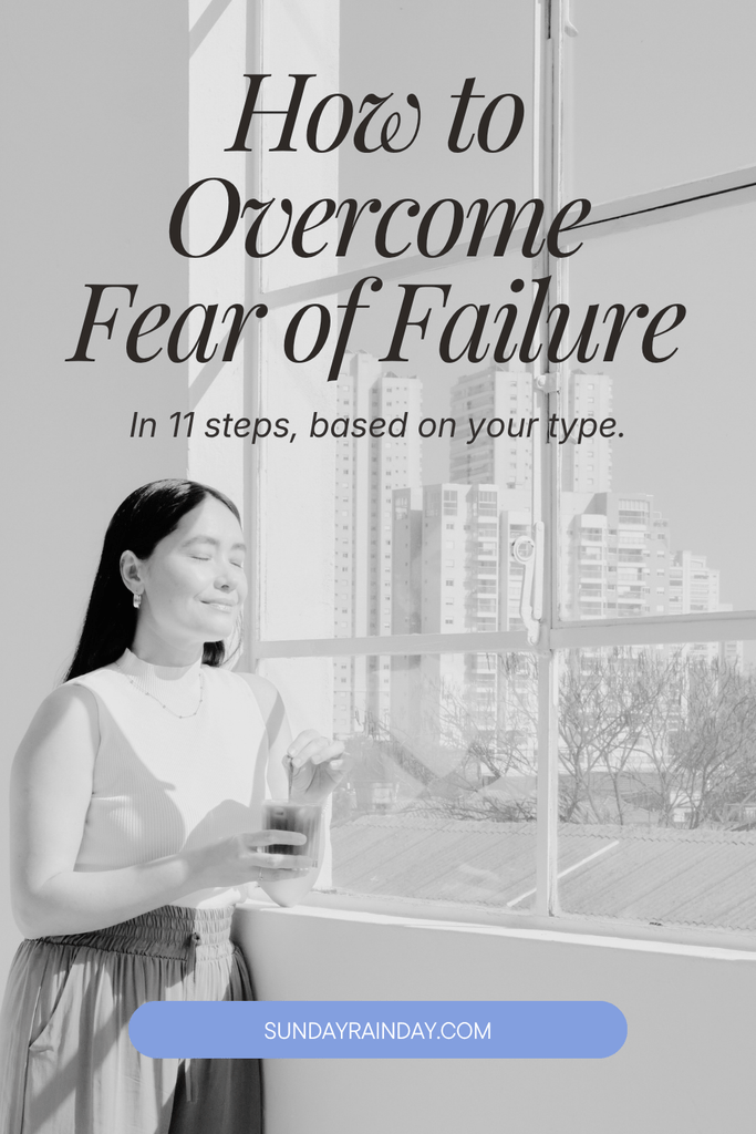 Serene woman with eyes closed at a large window, SUNDAYRAINDAY pin on overcoming fear of failure