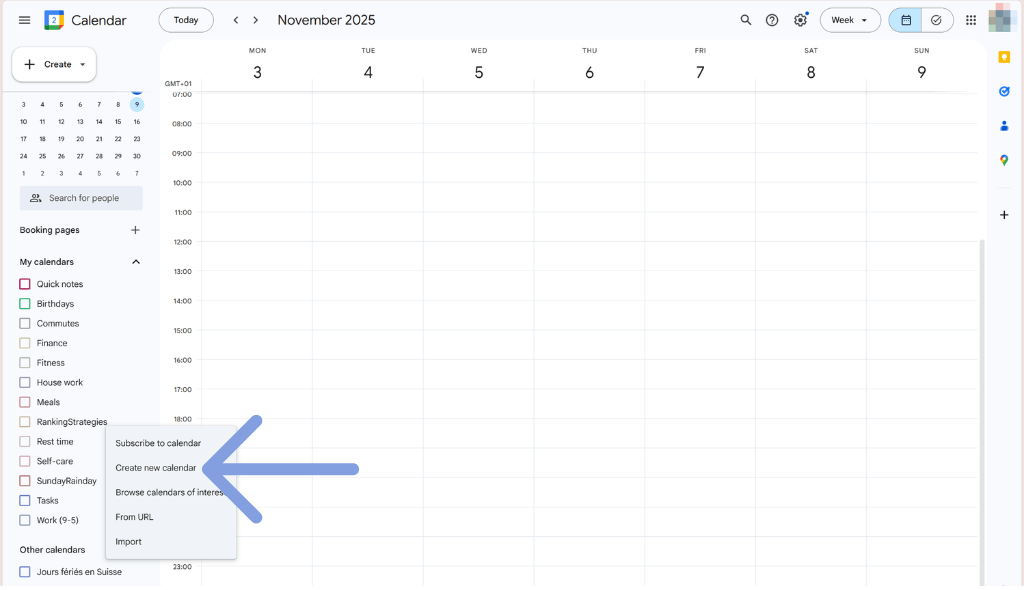 Step 2 - Create new calendar