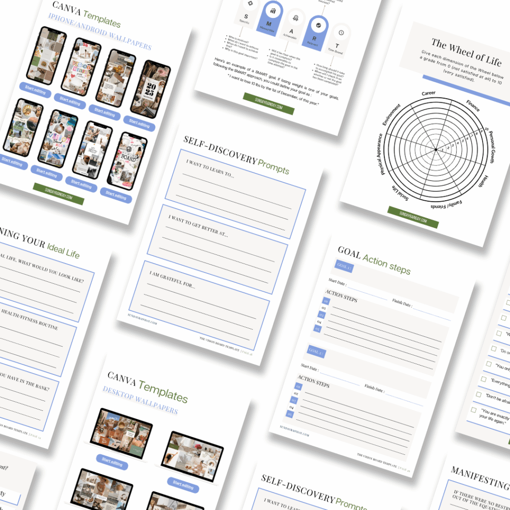 the vision board toolkit sheets